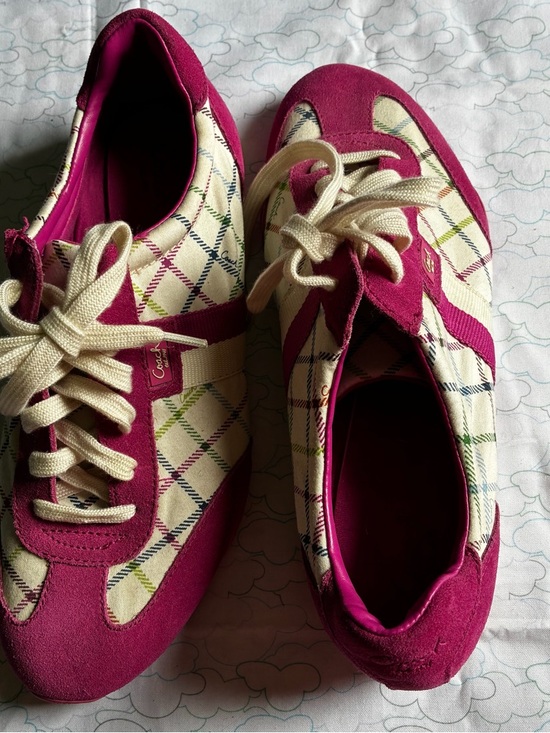 Coach Shoes - Coach Plaid Fuchsia and Cream Lace-Up Sneakers